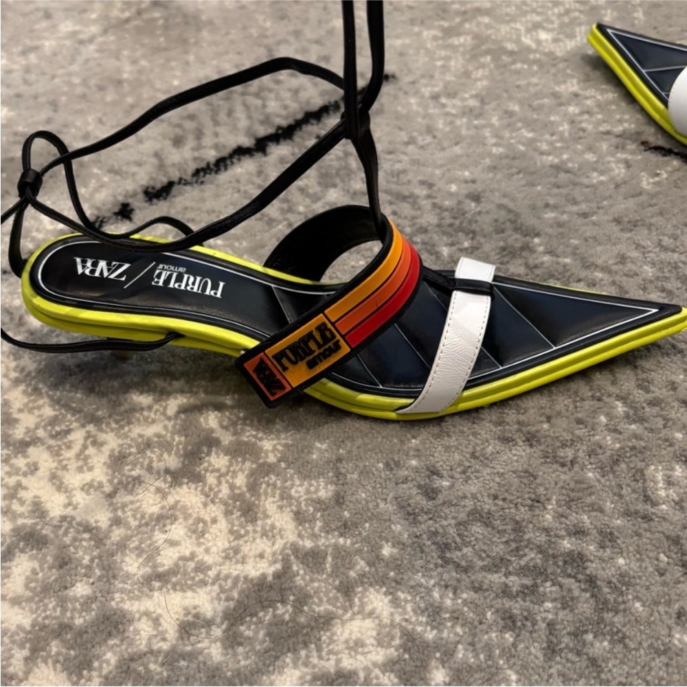 ZARA×PURPLE AMOUR Special Edition Multicolor Strappy Kitten Heeled Sandals - Picture 5 of 12